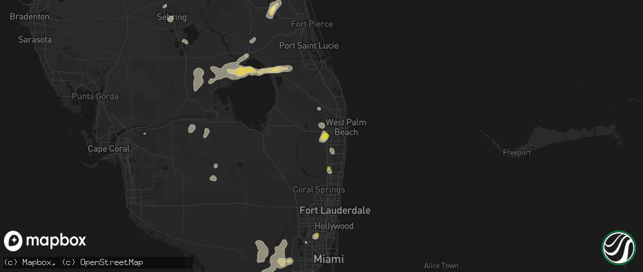 Hail map in Wellington, FL on June 24, 2026