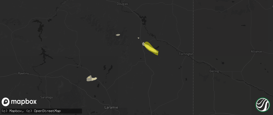 Hail map in Wheatland, WY on June 24, 2026
