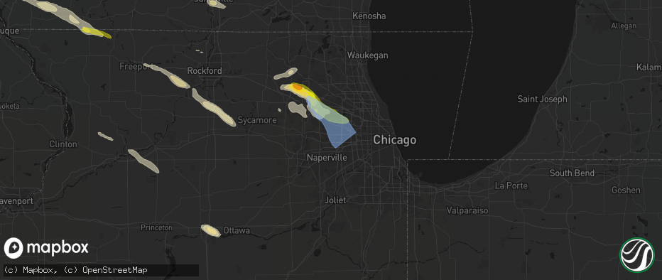 Hail map in Wheaton, IL on June 24, 2026