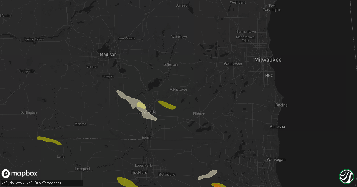 Hail map in Whitewater, WI on June 24, 2026