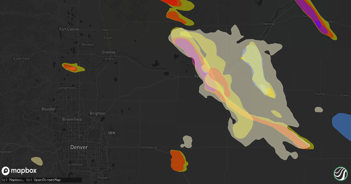 Hail map in Wiggins, CO on June 24, 2026