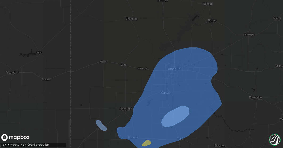 Hail map in Wildorado, TX on June 24, 2026