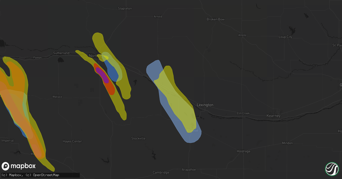 Hail map in Willow Island, NE on June 24, 2026