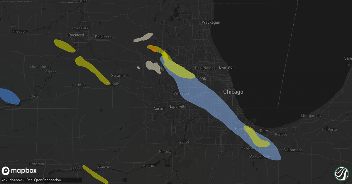 Hail map in Winfield, IL on June 24, 2026