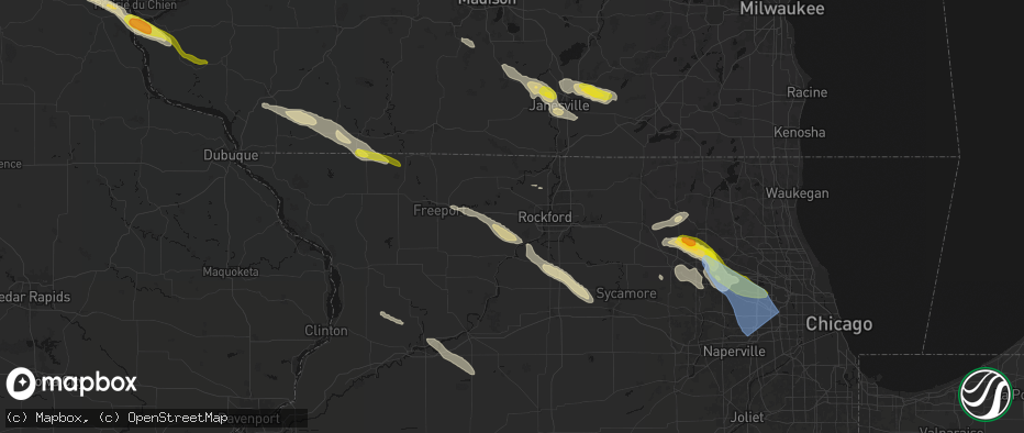 Hail map in Winnebago, IL on June 24, 2026