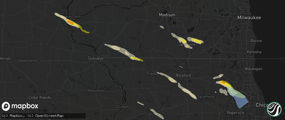 Hail map in Winslow, IL on June 24, 2026