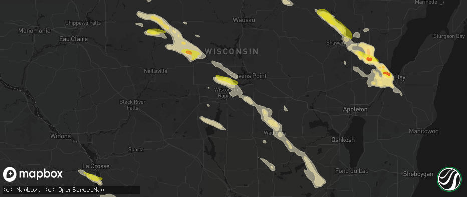 Hail map in Wisconsin Rapids, WI on June 24, 2026