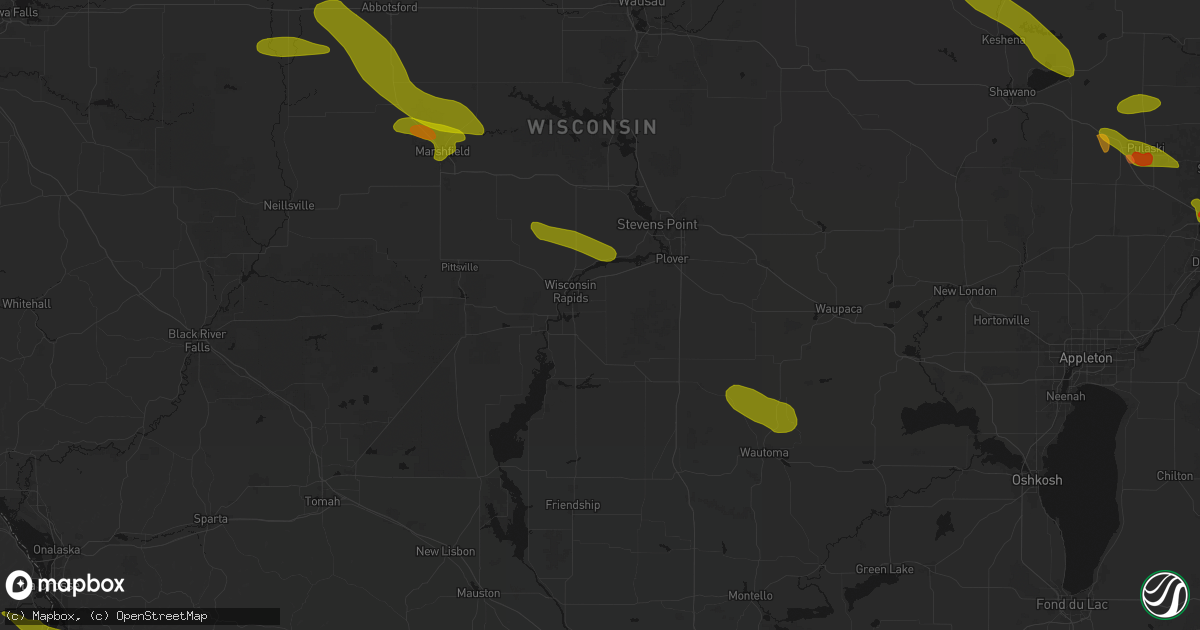 Hail map in Wisconsin Rapids, WI on June 24, 2026