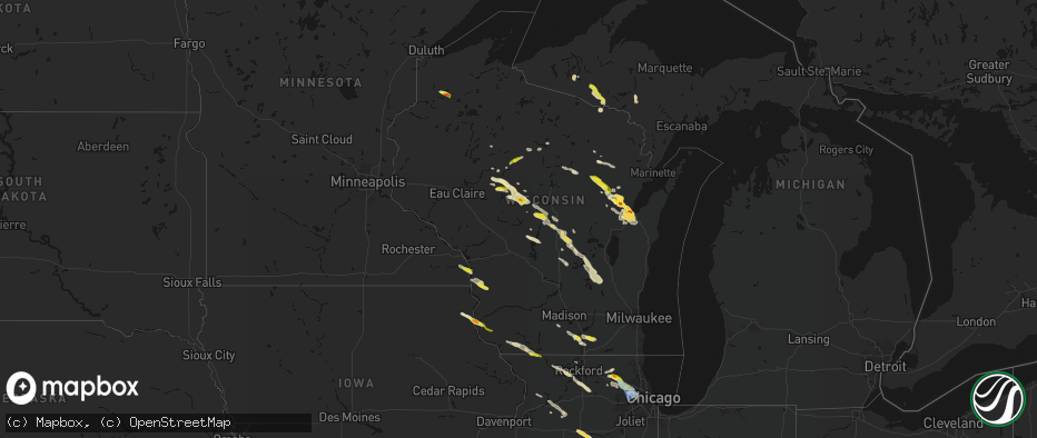 Hail map in Wisconsin on June 24, 2026