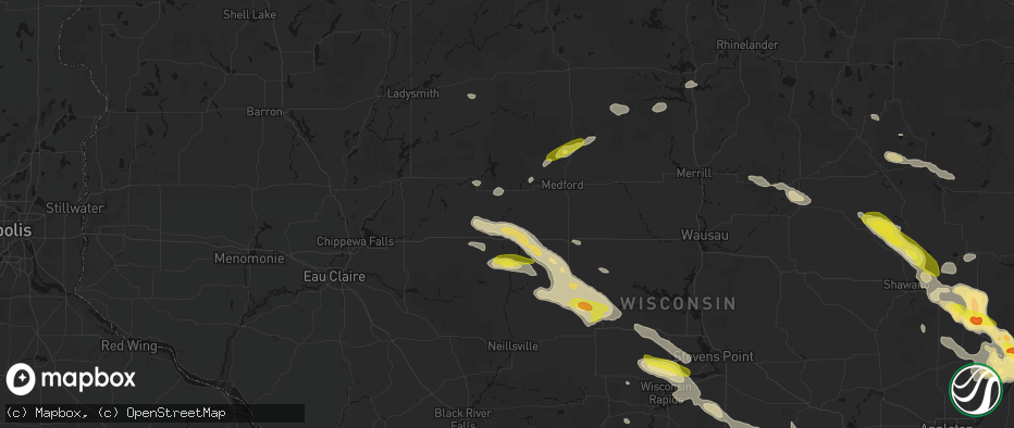 Hail map in Withee, WI on June 24, 2026