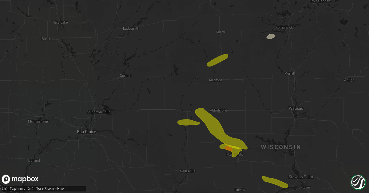 Hail map in Withee, WI on June 24, 2026