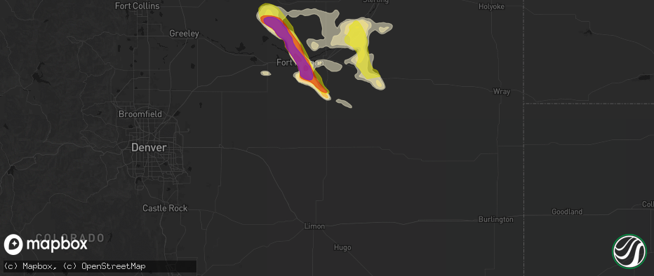 Hail map in Woodrow, CO on June 24, 2026