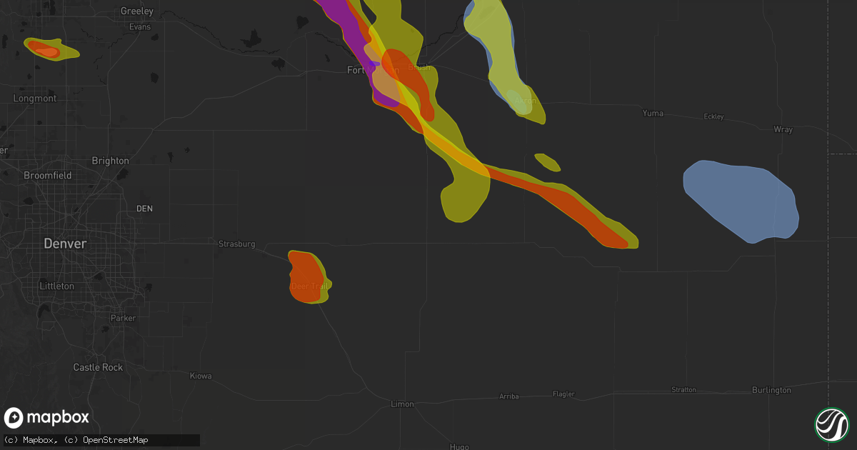 Hail map in Woodrow, CO on June 24, 2026
