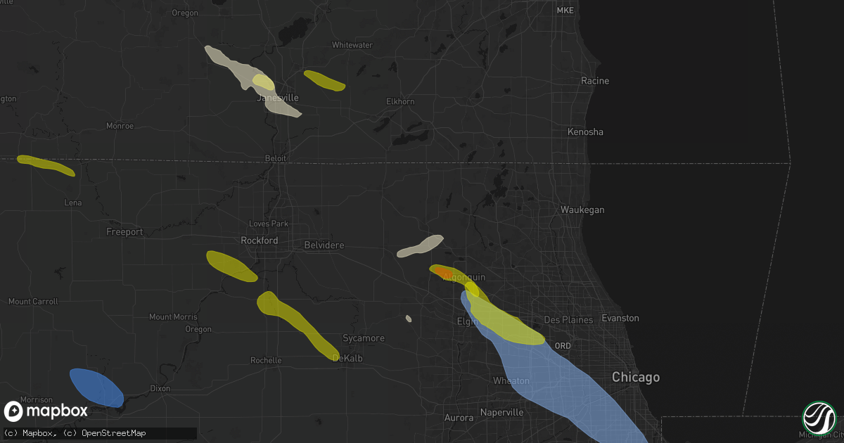 Hail map in Woodstock, IL on June 24, 2026