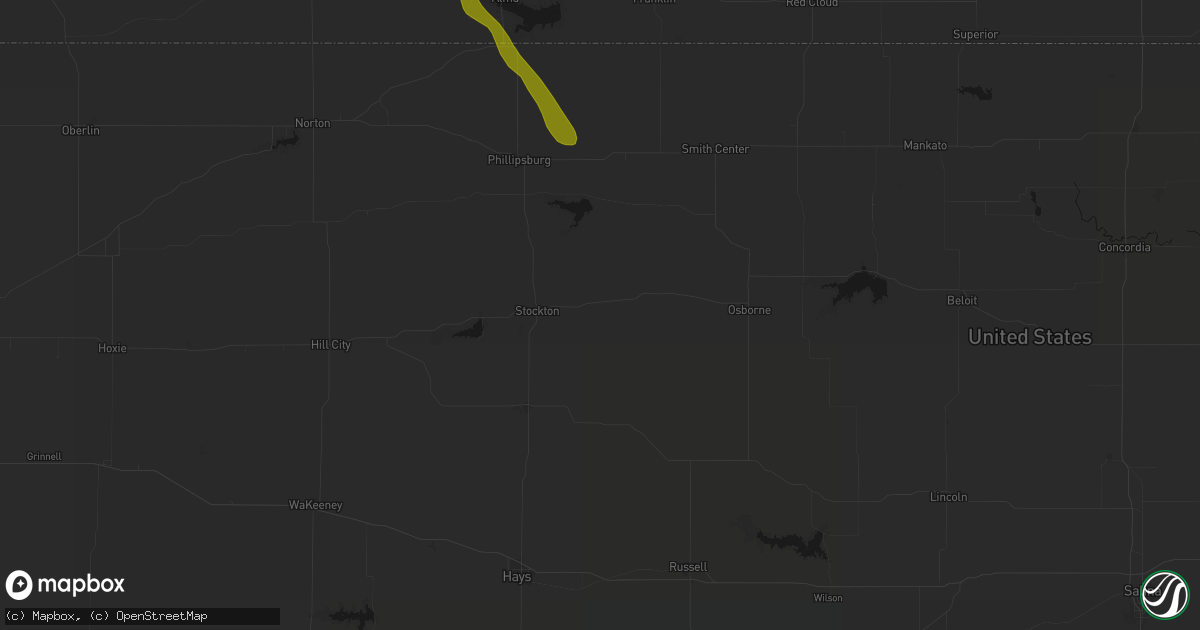 Hail map in Woodston, KS on June 24, 2026