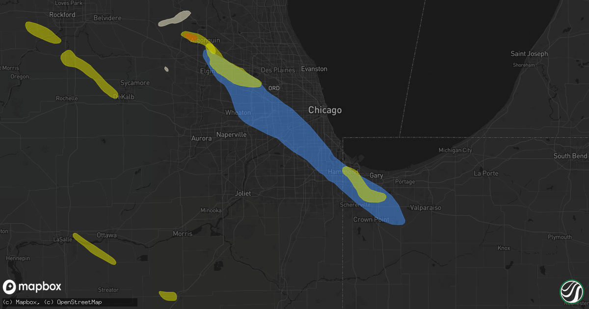 Hail map in Worth, IL on June 24, 2026