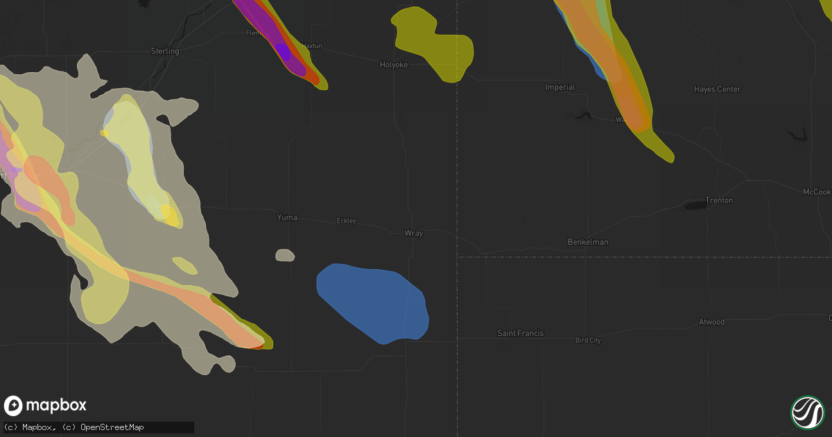 Hail map in Wray, CO on June 24, 2026