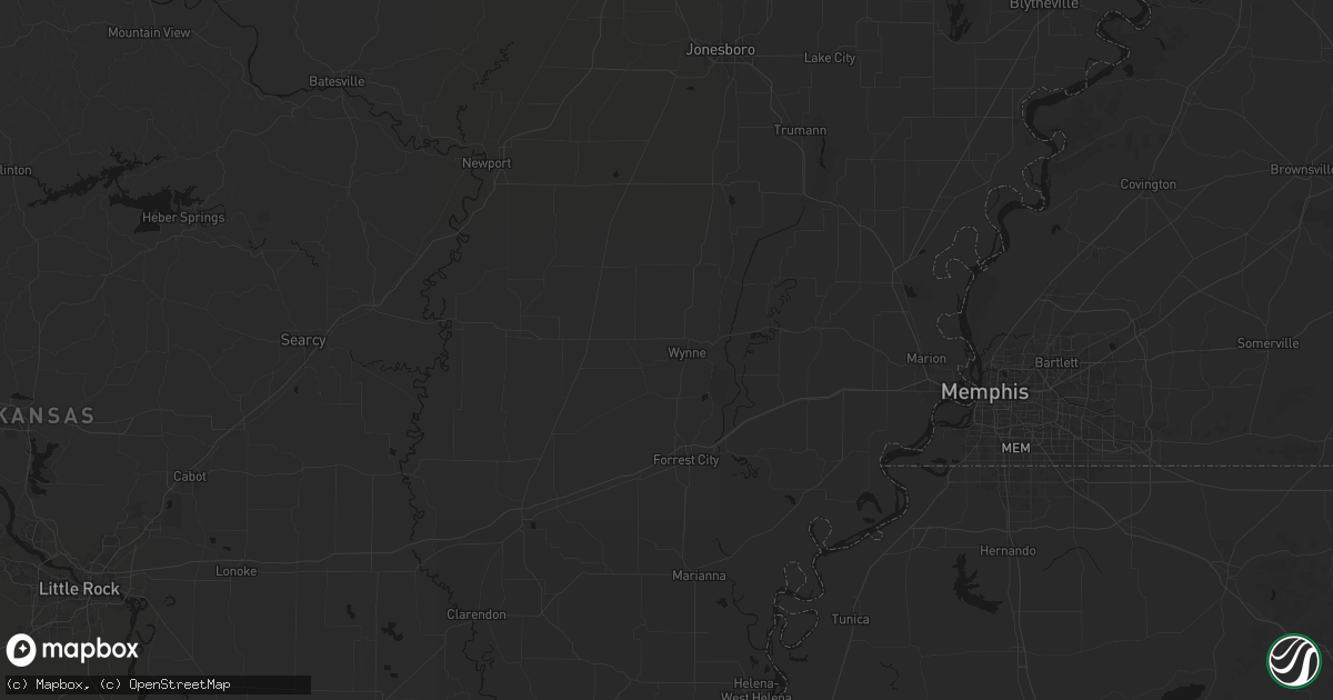 Hail map in Wynne, AR on June 24, 2026