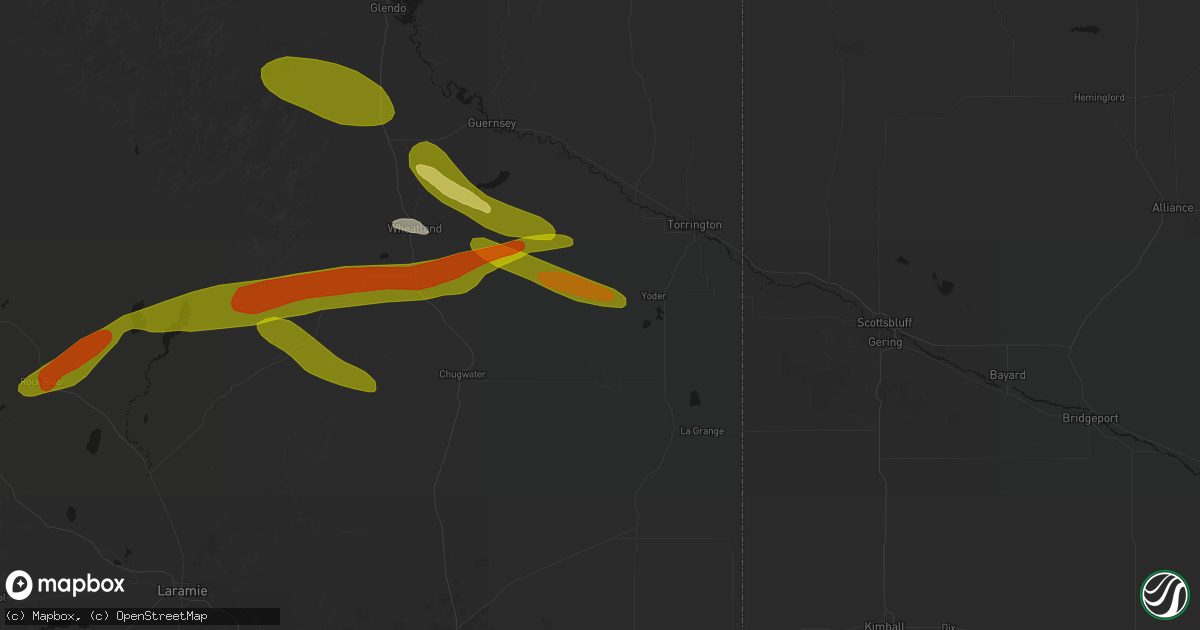 Hail map in Yoder, WY on June 24, 2026