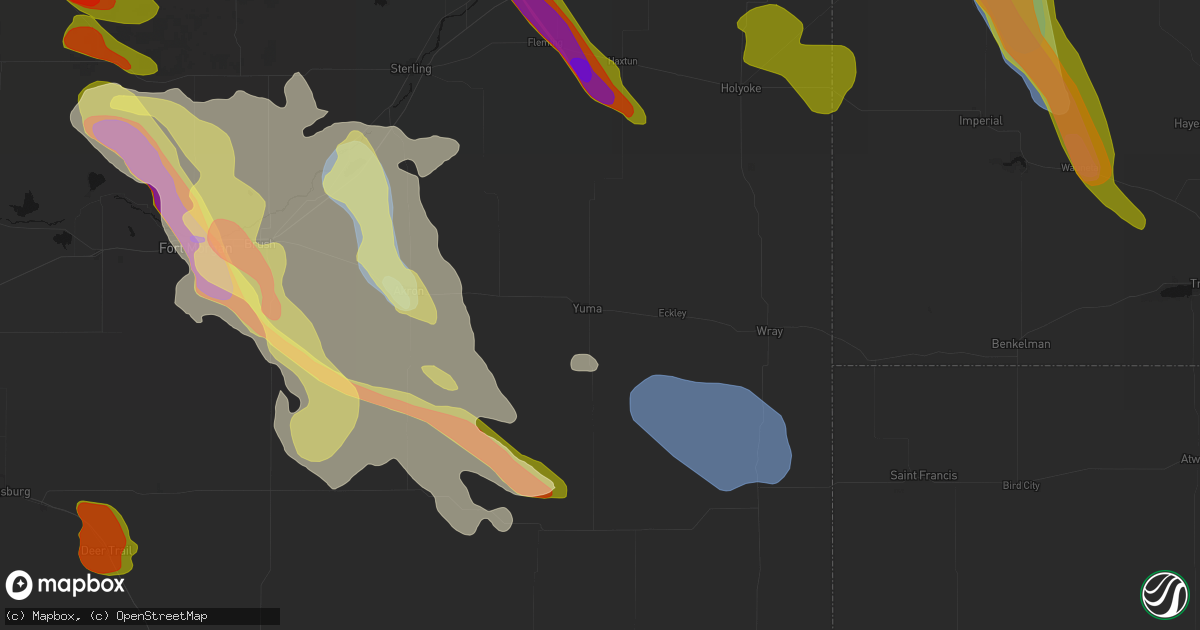 Hail map in Yuma, CO on June 24, 2026