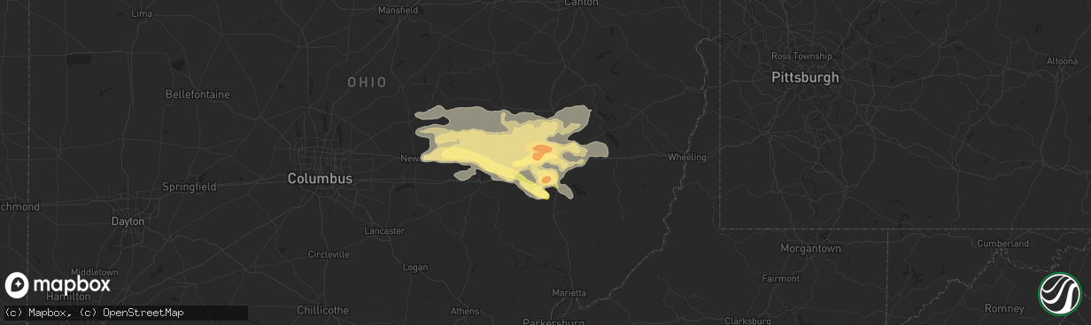 Hail map in Cambridge, OH on June 25, 2013