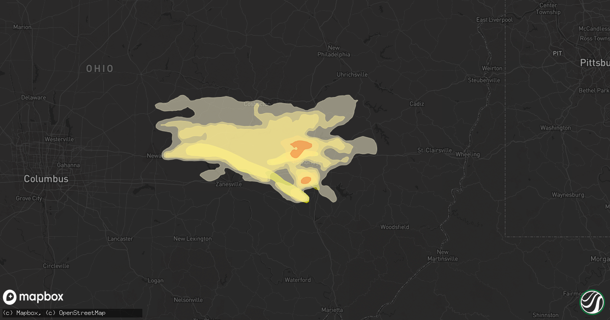 Hail map in Cambridge, OH on June 25, 2013