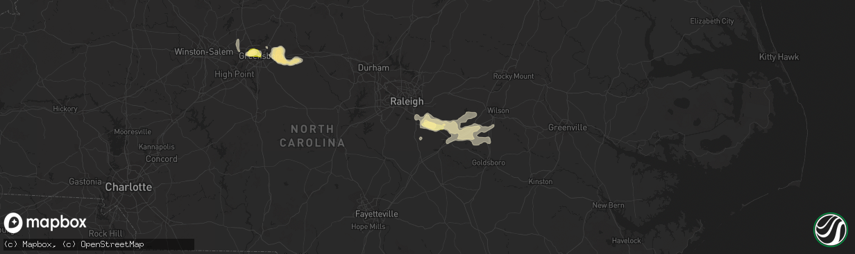 Hail map in Clayton, NC on June 25, 2013