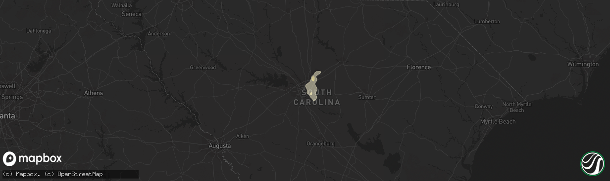 Hail map in Columbia, SC on June 25, 2013