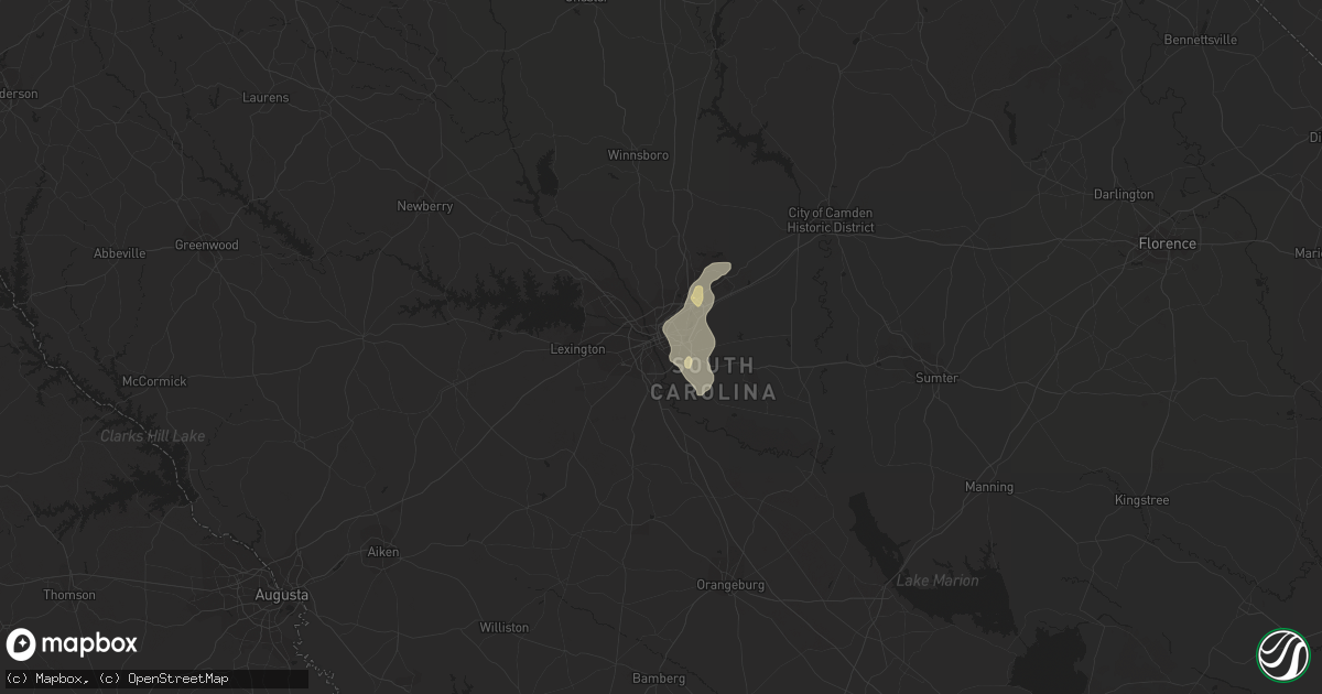 Hail map in Columbia, SC on June 25, 2013
