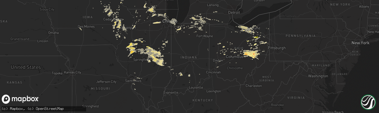 Hail map in Indiana on June 25, 2013