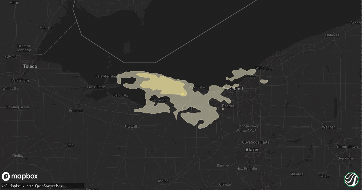 Hail map in Lorain, OH on June 25, 2013