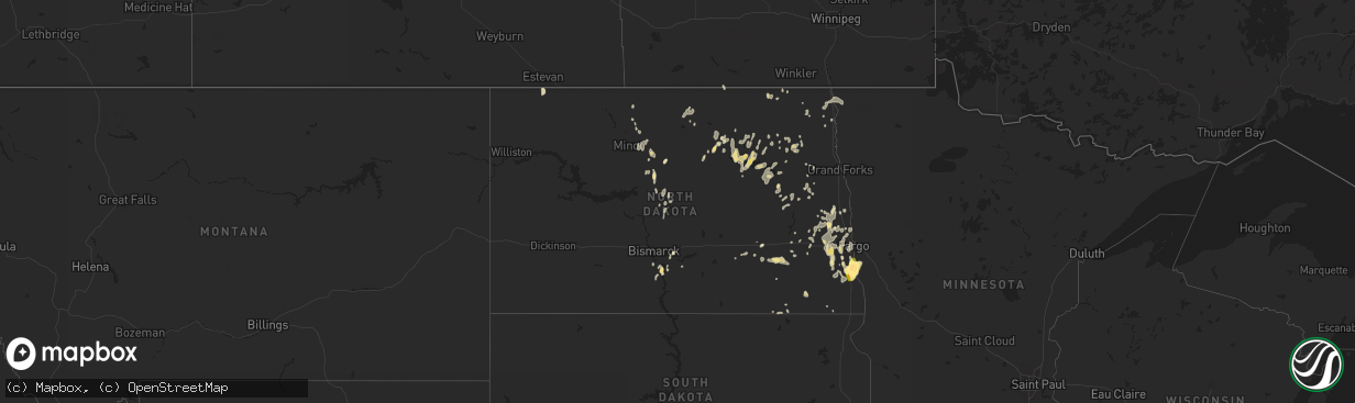 Hail map in North Dakota on June 25, 2013