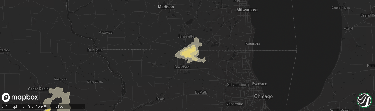 Hail map in Roscoe, IL on June 25, 2013