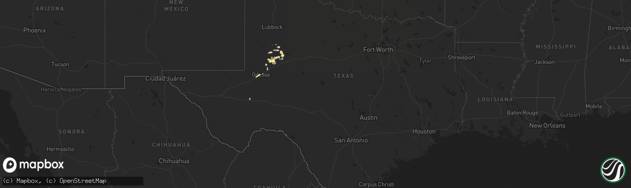 Hail map in Texas on June 25, 2013