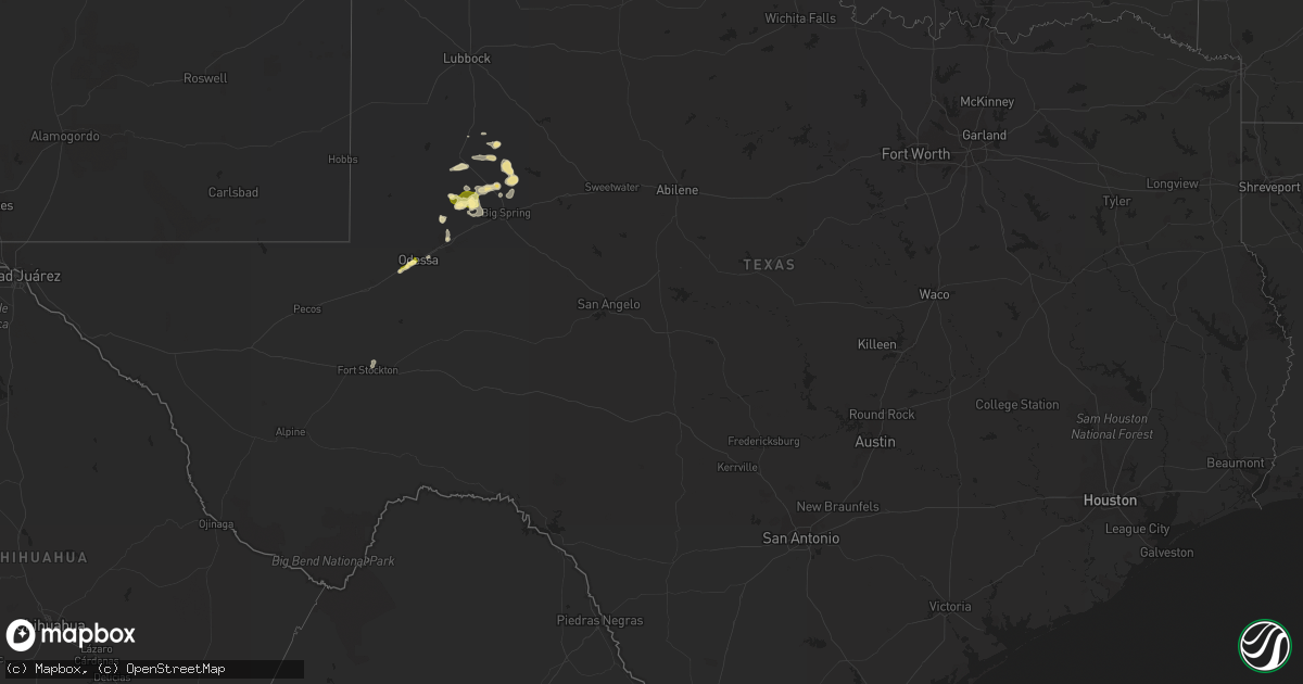 Hail map in Texas on June 25, 2013