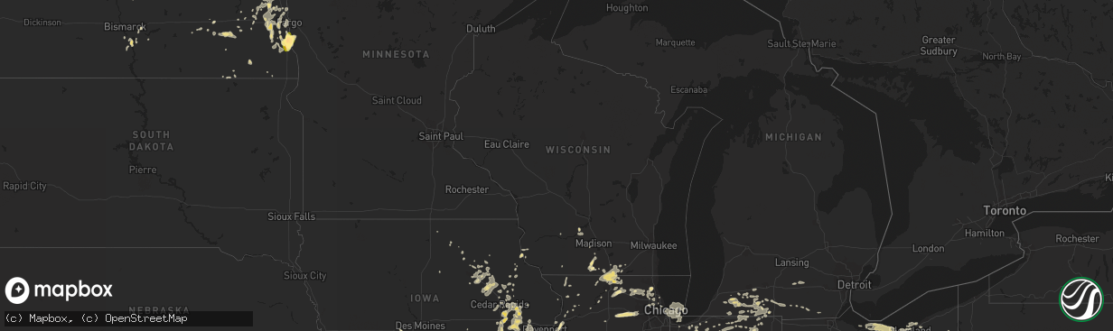 Hail map in Wisconsin on June 25, 2013