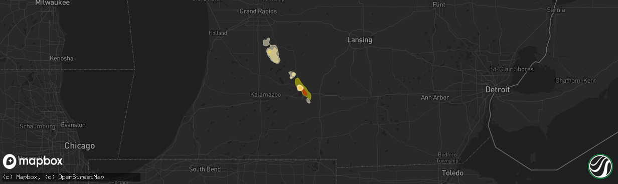 Hail map in Battle Creek, MI on June 25, 2014