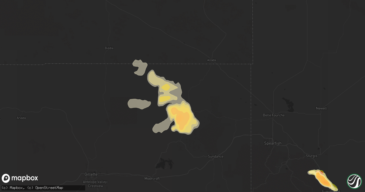 Hail map in Hulett, WY on June 25, 2014