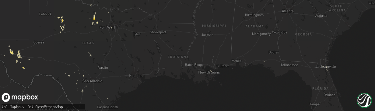 Hail map in Louisiana on June 25, 2014