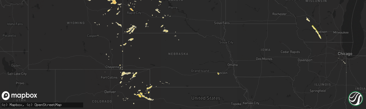 Hail map in Nebraska on June 25, 2014