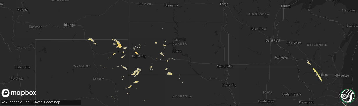 Hail map in South Dakota on June 25, 2014