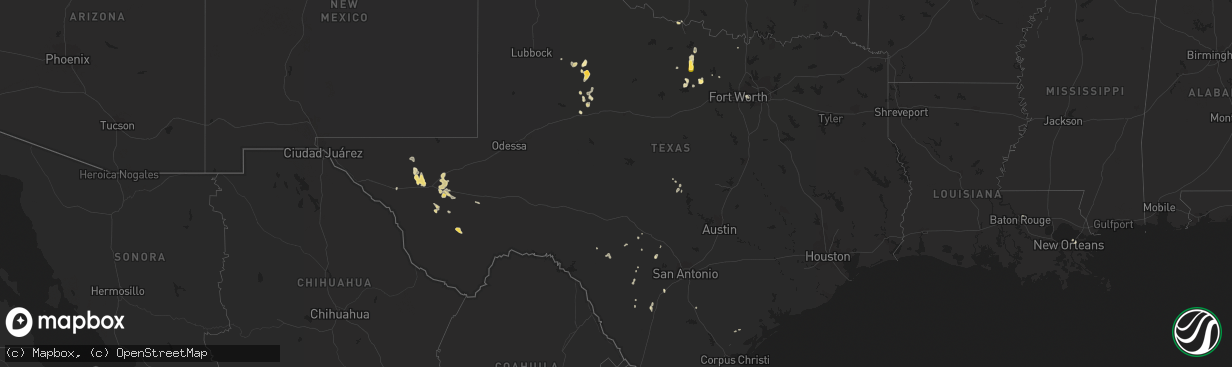 Hail map in Texas on June 25, 2014