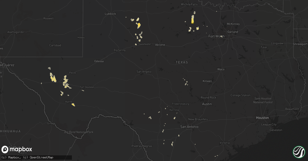 Hail map in Texas on June 25, 2014