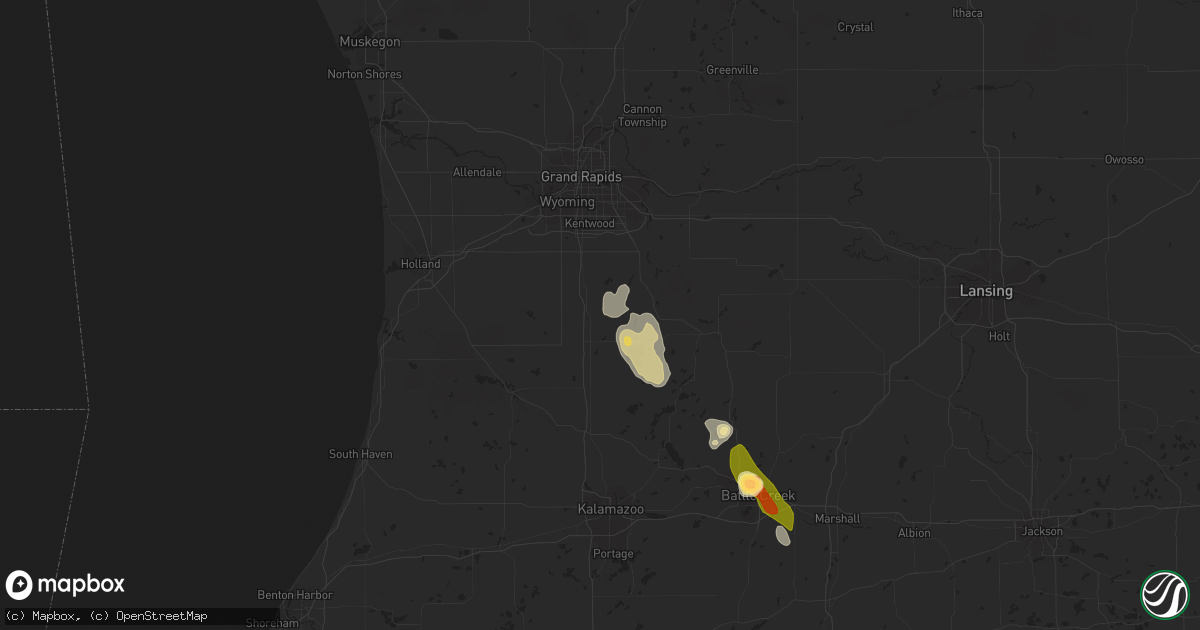 Hail map in Wayland, MI on June 25, 2014