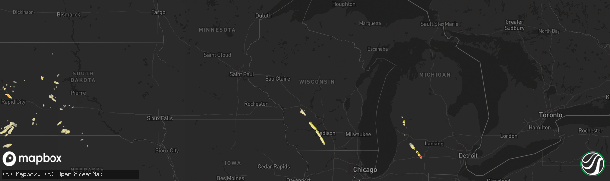 Hail map in Wisconsin on June 25, 2014