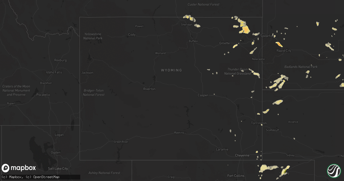 Hail map in Wyoming on June 25, 2014
