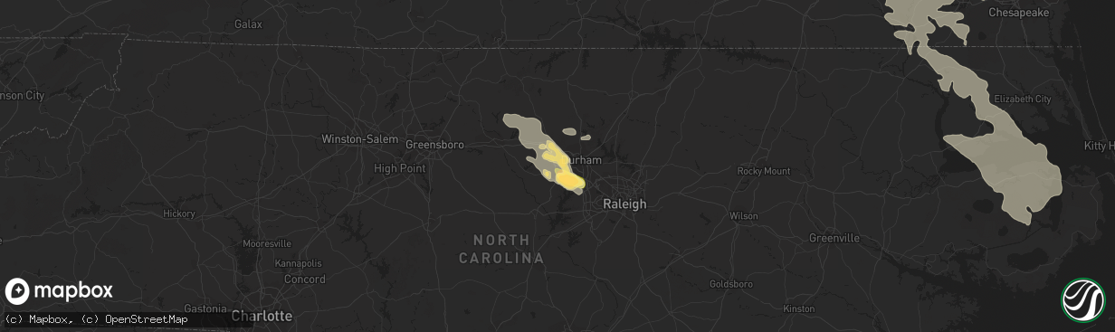 Hail map in Chapel Hill, NC on June 25, 2015