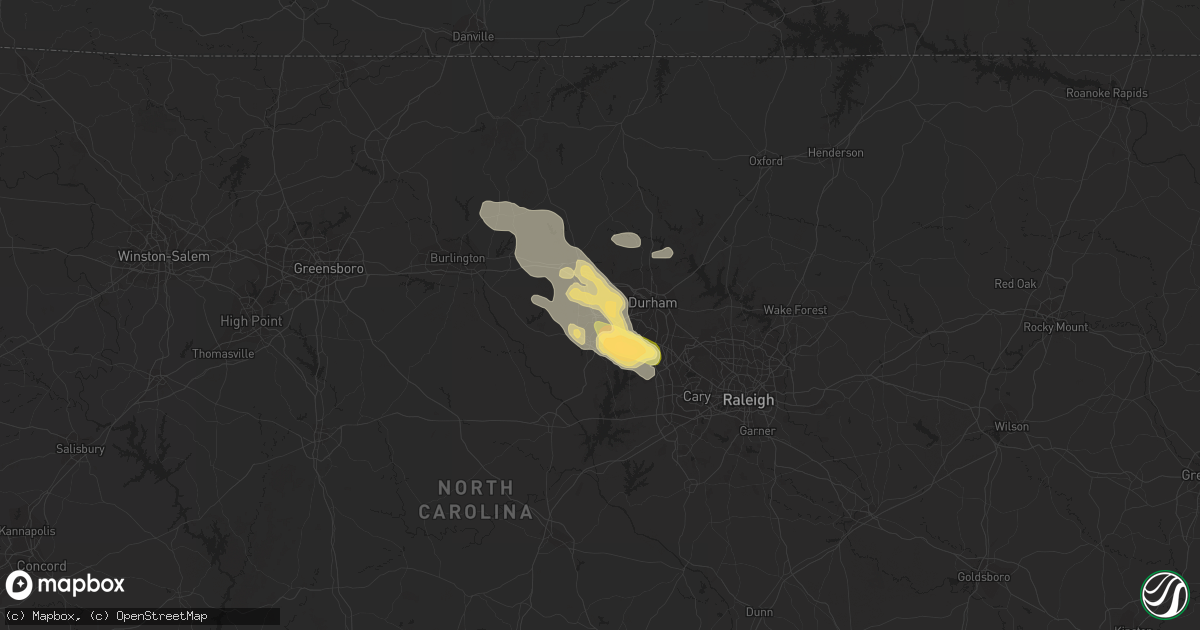 Hail map in Chapel Hill, NC on June 25, 2015