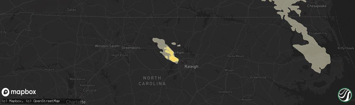 Hail map in Durham, NC on June 25, 2015