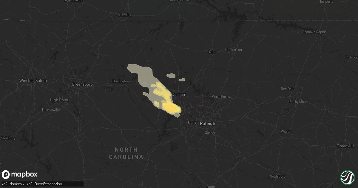 Hail map in Durham, NC on June 25, 2015